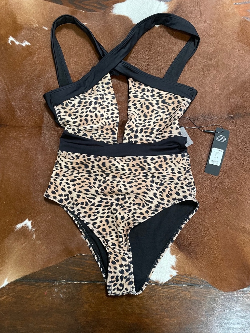 Fashion Nova Leopard Print One-Piece Swimsuit Size S